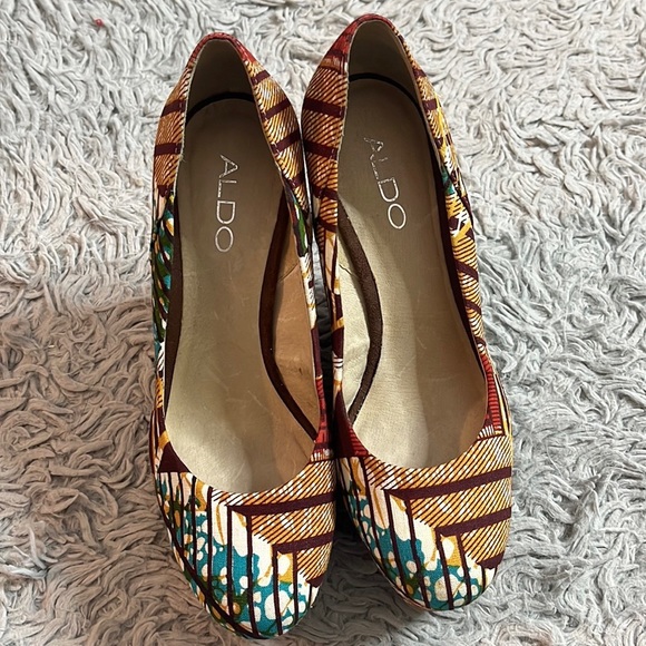 Aldo Wedge Forwood African Print Platform Heel Shoes 38 7.5 7 1/2 - Picture 5 of 9